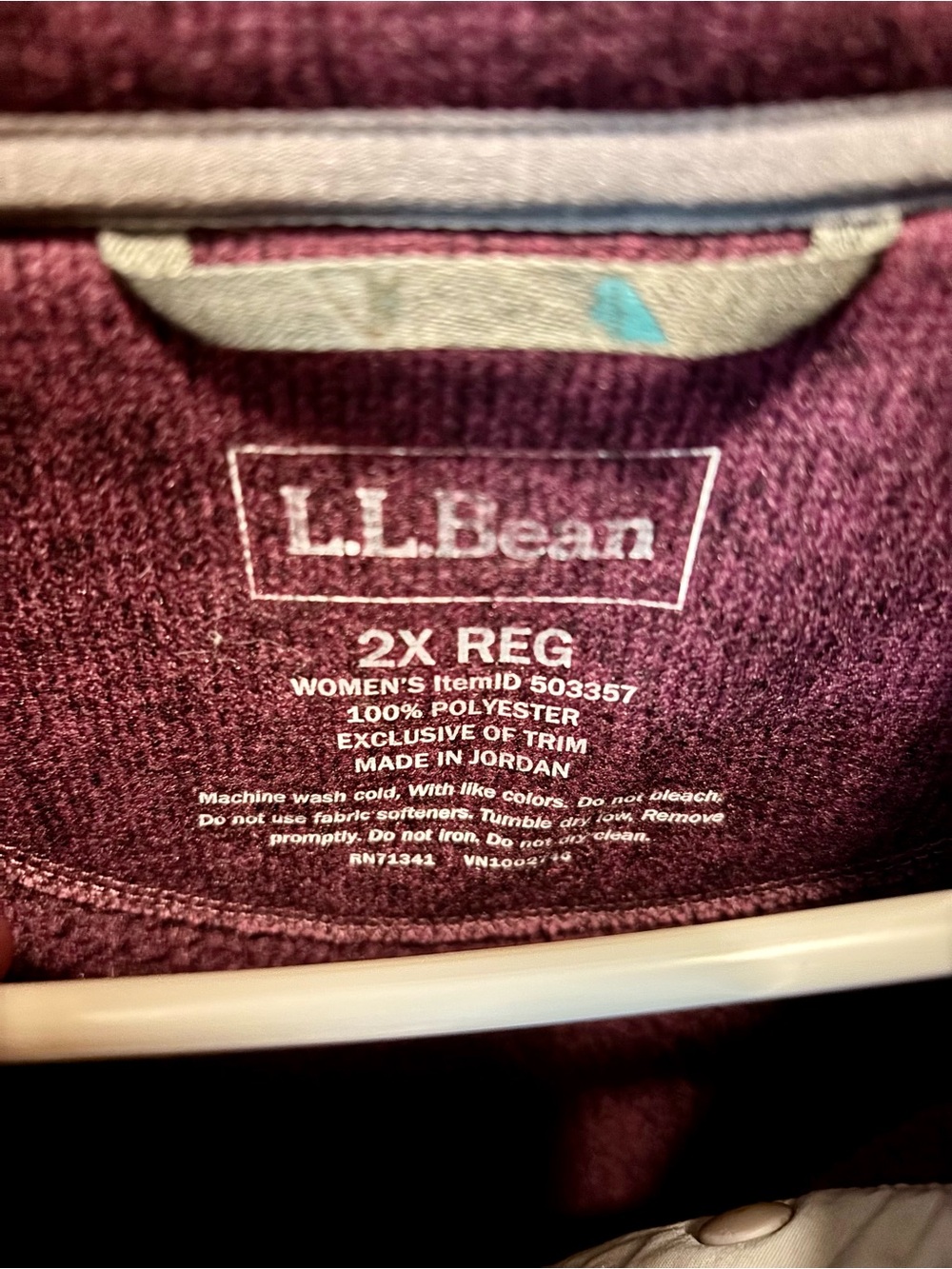 L.L.Bean Plum Snap-Front Fleece Pullover with Gray Trim - Picture 3 of 5